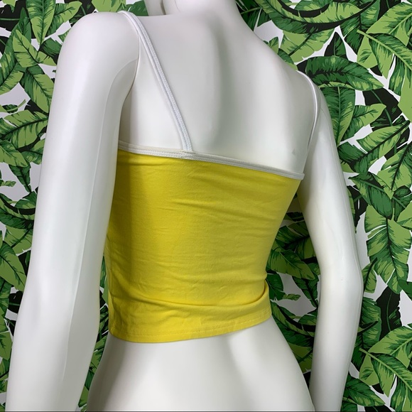 🌼 Cropped Tank Top Women's Size XS/S Yellow Retro Flower Power Style - Picture 4 of 6